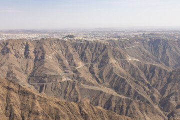 City of Abha in the southeast of Saudi Arabia is located on a high plateau directly on the edge of a valley