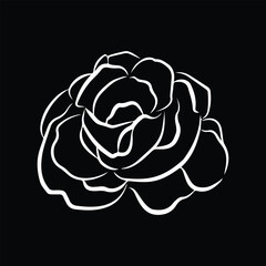 Black and White Rose Silhouette Vector Illustration.