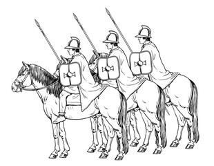 Fototapeta premium The Ptolemaic cavalry. Ancient Greek horseman. Historical drawing.