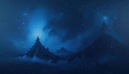 Fototapeta premium Foggy night landscape an enigmatic view