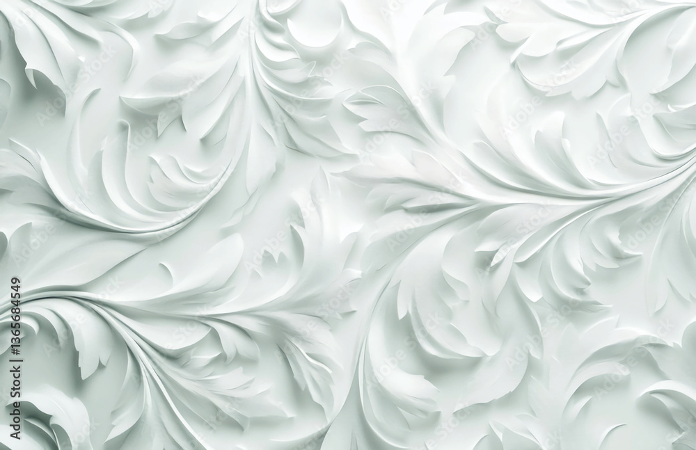 Poster a white textured background with repeating floral patterns and soft shadows and subtle variations