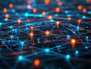 Intricate Network of Interconnected Lines and Dots Representing Modern Technology and Communication in a Dynamic Abstract Visual Representation