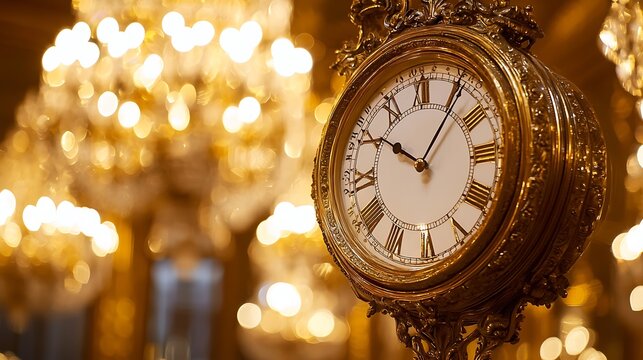 Antique gold clock in opulent setting