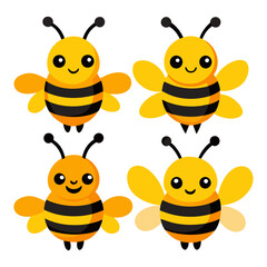Obraz premium set of 4 Cute bee icons of vector illustration isolated on a white background