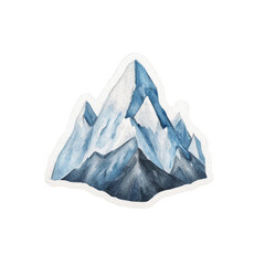 Obraz premium A beautiful watercolor representation of a mountain peak, featuring various shades of blue and gray, set against a white background. Ideal for nature-themed designs.