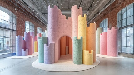 Naklejka premium Colorful foam castle exhibit