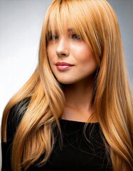 Naklejka premium A close-up of blonde hair with highlights, showcasing shiny, voluminous strands in soft waves, with a natural, healthy glow.