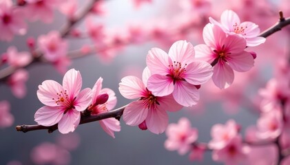 Obraz premium Intricate sakura branch pattern, full bloom, vibrant pink, flower pattern, vibrant pink, pink petals