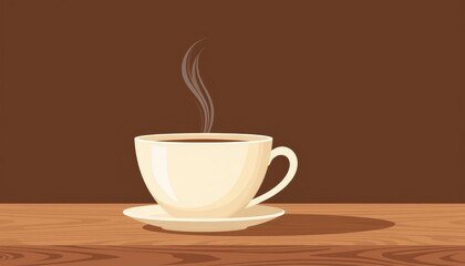 Obraz premium Elegant coffee mug with steam on walnut table, warmth and comfort