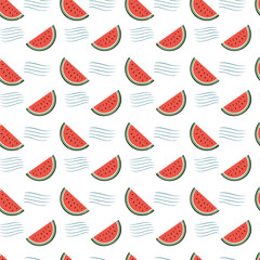 Watermelon slices pattern with waves illustration design