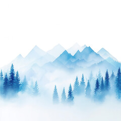 Fototapeta premium A serene mountain landscape with layers of mist and evergreen trees, creating a tranquil atmosphere and a sense of calm in nature.
