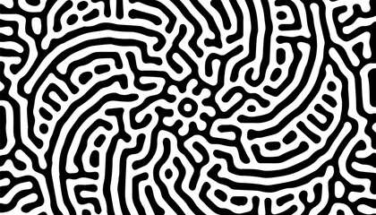 Black and white abstract turing pattern with circular ways. Fingerprint effect for modern and digital background. Vector Format Illustration 