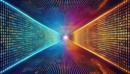 Fototapeta premium colorful tunnel of binary code representing digital data flow and technology concept illustration