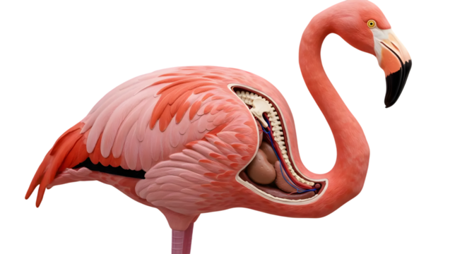 Detailed Anatomical Illustration of Flamingo with Visible Internal Organs in a Colorful and Engaging Style for Educational Purposes