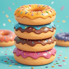 Stack of Colorful Donuts, Delicious glazed donuts with sprinkles.