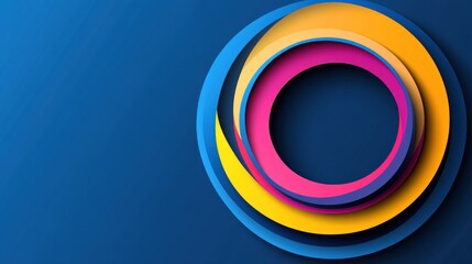 Obraz premium Abstract graphic design with layered circles in vibrant colors on a deep blue background.