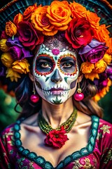 Portrait of Catrina typical Mexican character representative of the day of the dead.