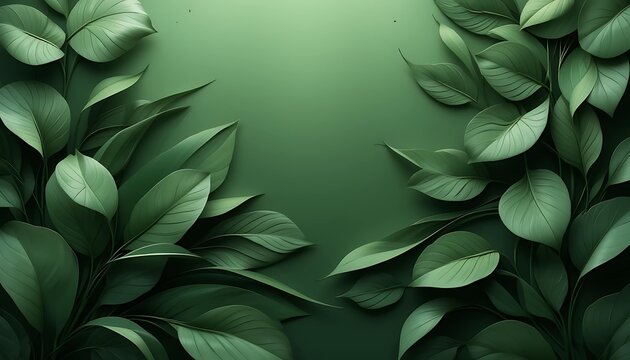 A lush green tropical leaf frame with vibrant, detailed foliage surrounding a dark green central space, perfect for text placement or design elements