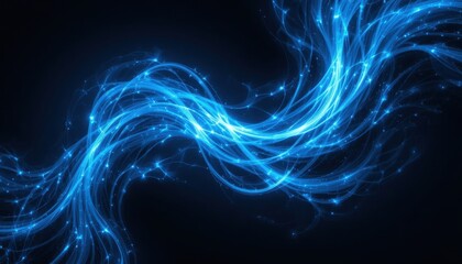 Fototapeta premium Flowing blue light waves abstract digital art dark background close-up energy