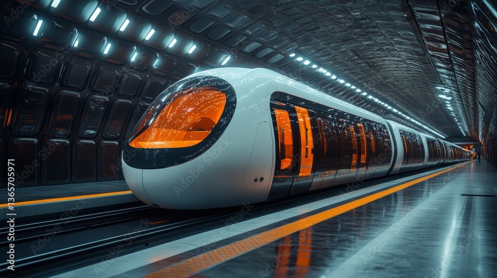 Poster a sleek subway train awaits departure at a futuristic underground station. the design highlights aut