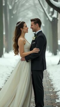 Winter wedding border. Groom and Bride anniversary concept.