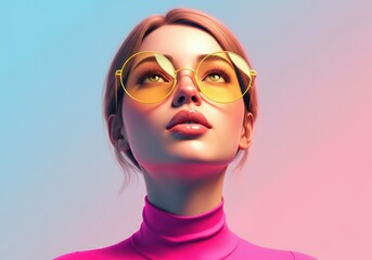 Stylish woman wearing yellow sunglasses, showcasing a vibrant look