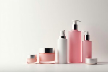 Luxury cosmetic products, pristine white background, shot, spa