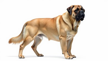 Obraz premium Majestic mastiff, powerful stance, white background, white, alert