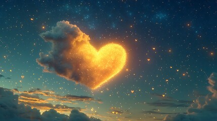Obraz premium Heart-shaped cloud at night with glowing light
