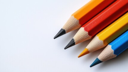 Fototapeta premium Colorful Wooden Pencils Lined Up on White Background Ready for Artistic Creations and Creative Projects