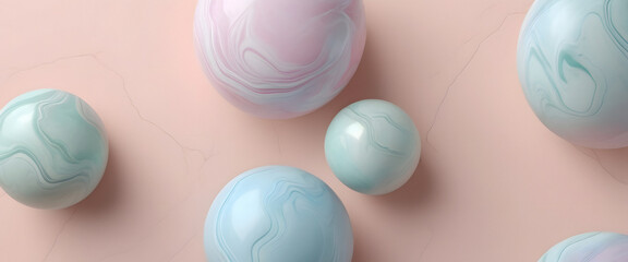 Abstract Pastel Spheres on Pink Background: A Serene Minimalist Composition