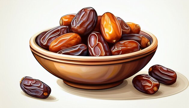dates in a bowl isolated on white background