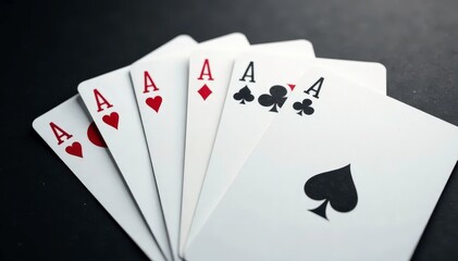 Playing cards arranged in a classic ace pattern , background, vintage