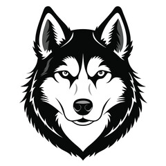 Siberian Husky Dog Front view of head silhouette Vector illustration
White Background