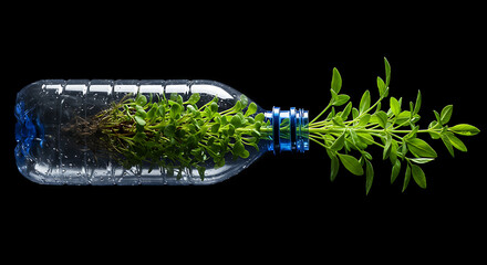 Plastic Bottle with Growing Herbs Represents Sustainable Living  