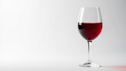 Rich red wine in a glass, pristine white backdrop, wine cellar, beverage