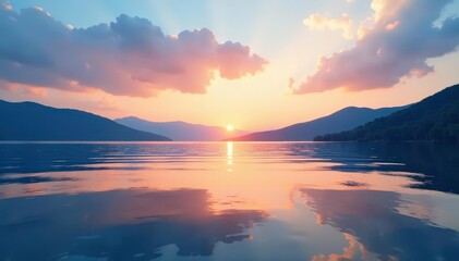 Rippling water surface, calm lake reflecting sky, design, wildlife, serene