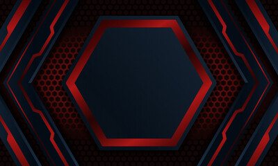 Futuristic Hex Grid Background. red and black hexagonal grid pattern with metallic accents creating a high-tech, futuristic aesthetic.