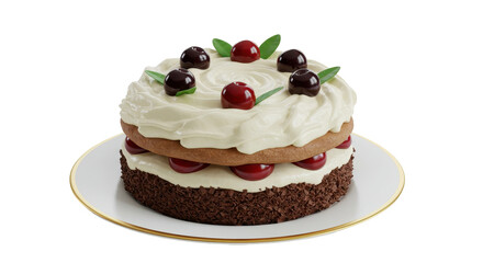 Isolated Chocolate Cake with Cherries