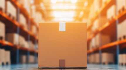 Expansive Interior of Warehouse Featuring a Single Cardboard Box in Soft Lighting
