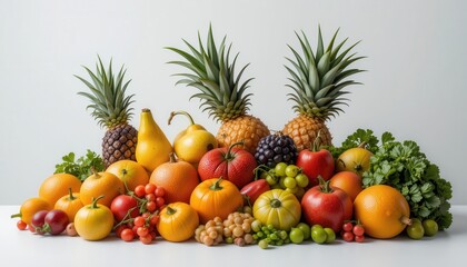 Vibrant fruit display studio photography minimalist front view freshness