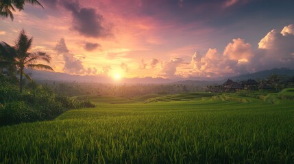 Fototapeta premium Sunset over Bali rice terraces