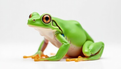 Obraz premium Single vibrant green frog against pure white backdrop, single, amphibian, design