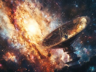 A stunning cosmic view with a satellite dish.