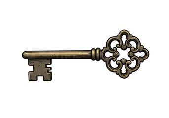 Antique Ornate Skeleton Key Illustration  Vintage Style Hand Drawn Key Graphic Design Element