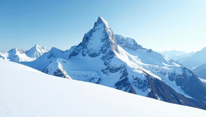 Fototapeta premium Snow-covered mountain peak, pristine white landscape, cliffs, environment, cold
