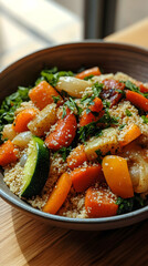 Delicious Nigerien Dambou with vegetables in a bowl close up view