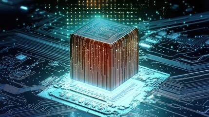 Innovative technology event showcasing quantum computing virtual lab digital art futuristic environment high-tech viewpoint