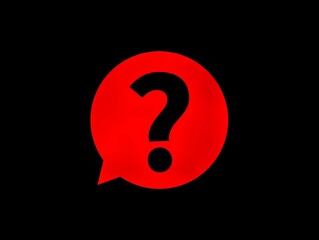 The black background in the image is an illustration of a red background with a quotation mark inside, a black question mark, used as an illustration in various artworks.