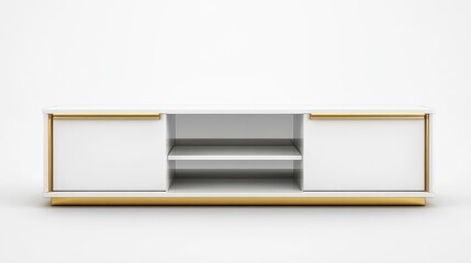 Modern White and Gold TV Cabinet on a White Background